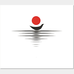 Minimalist Red Sun Horizon Posters and Art